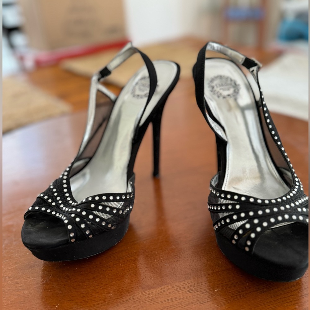 L Miller black sparkly heels